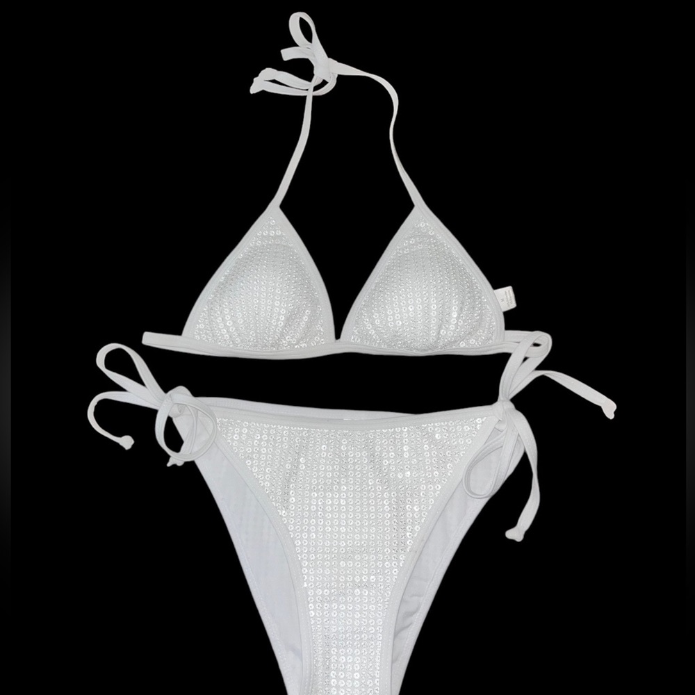 FashionNova White Sequin Two Piece Bikini